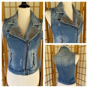 Dolled Up Studded Distressed Jean Vest SZ S